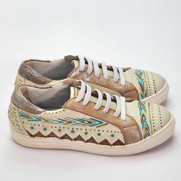 Karma Of Charme Naïf Hand Painted Leather Low Top Women Sneakers Sz 37 / US 6.5 - Picture 3 of 12